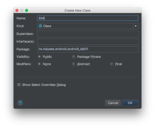 create bmi class