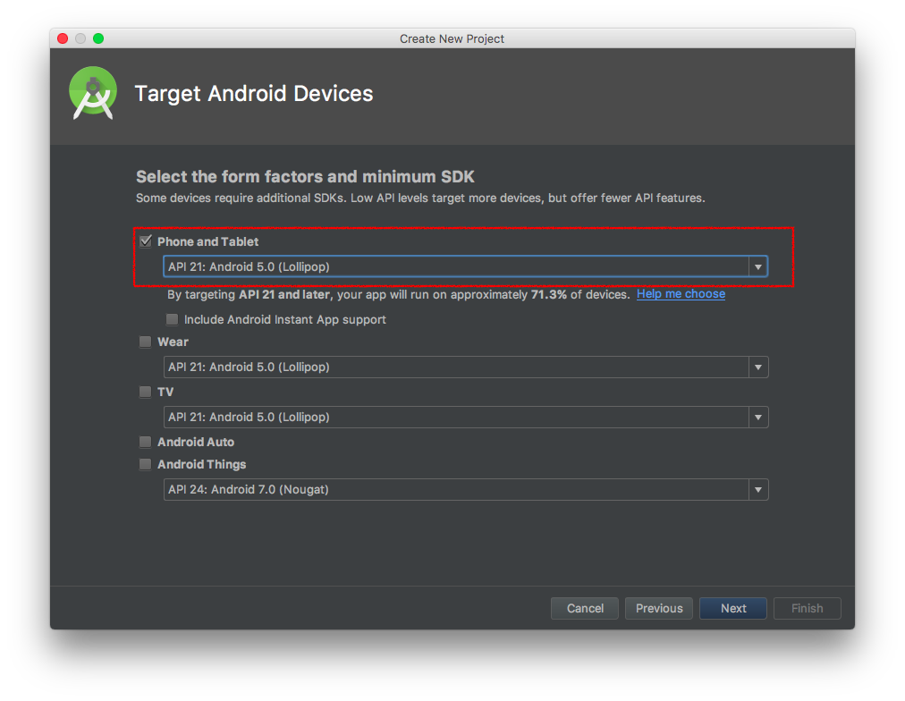 android studio new project page2