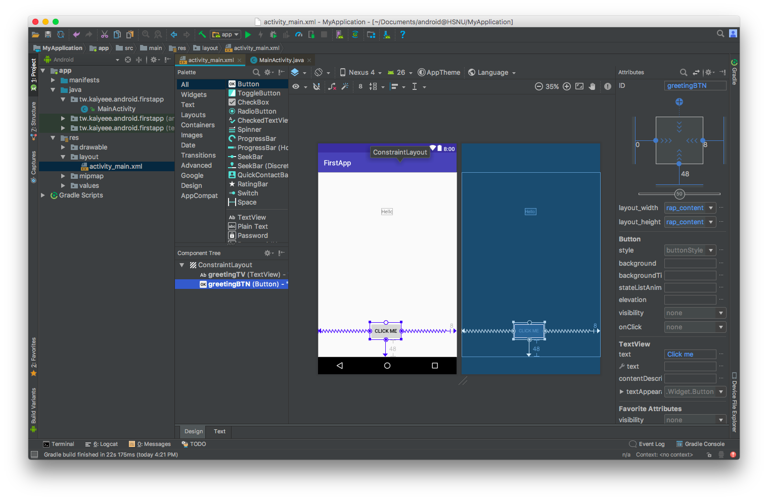 first app: layout setting (button)