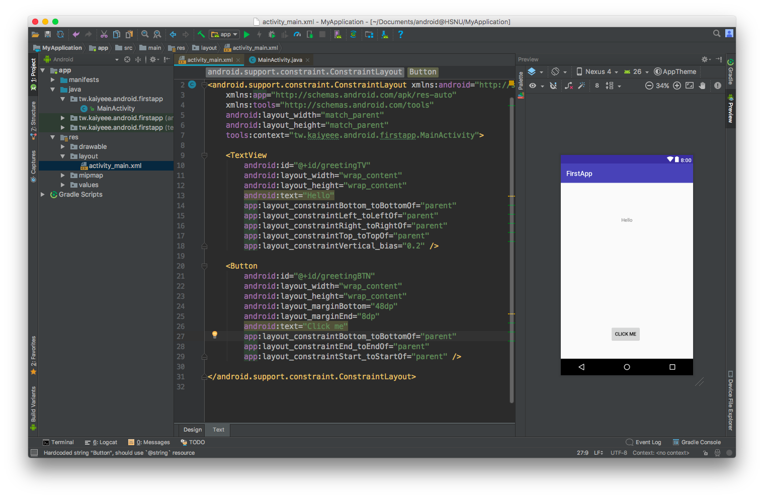 first app: layout setting (button - xml)
